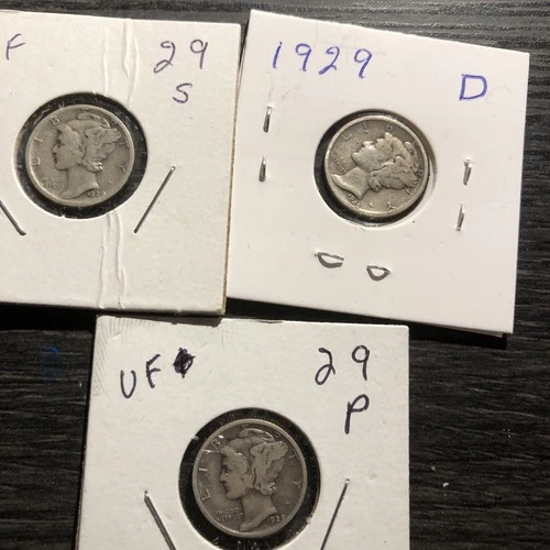 1929P D S MERCURY DIMES FINE CONDITION. KEY DATE
