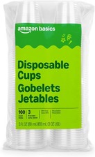 Amazon Basics Mini Disposable Clear Plastic Cups, 3oz, 100 Count