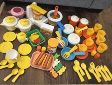 Vtg Large Fisher Price Lot: Fun with Food, Kitchen Set, Tea Set. Please Read