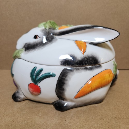 Fitz And Floyd Essentials Spotted Rabbit Handcrafted Trinket Candy Dish W Lid - Picture 4 of 11