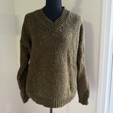 Fisherman Out of Ireland 100 Merino Wool Donegal Tweed V-Neck Sweater M