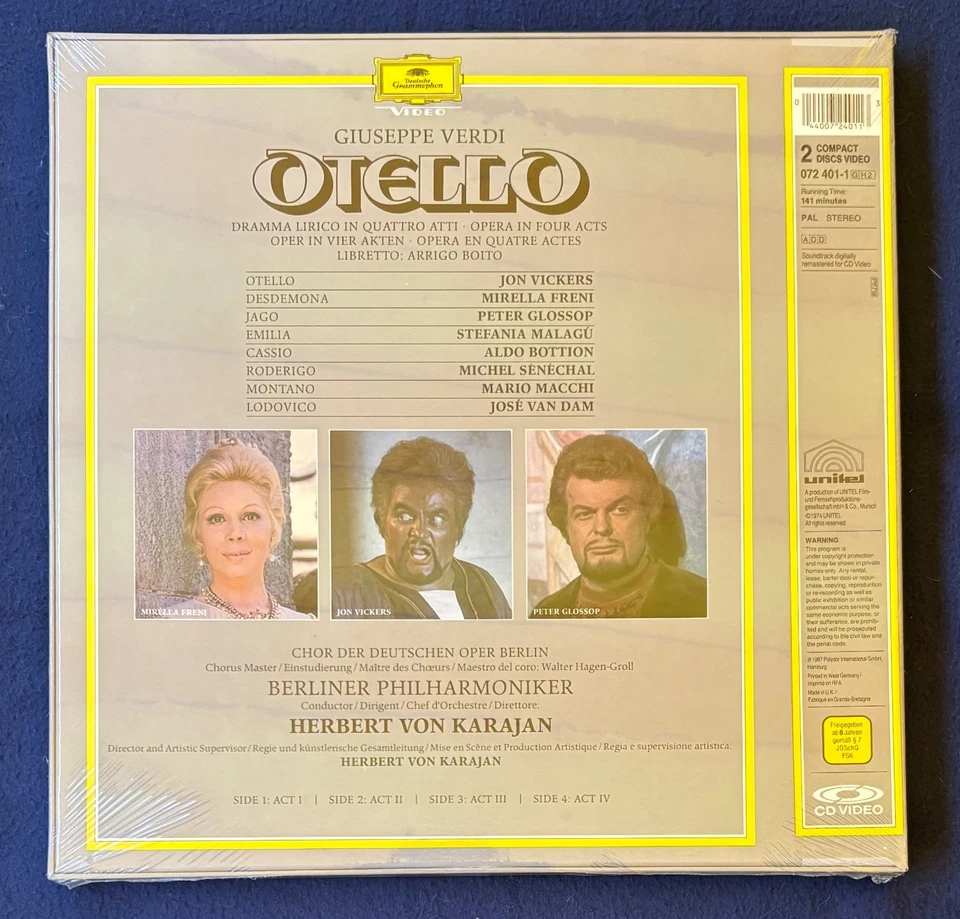 Giuseppe Verdi Otello Karajan CD Video LaserDisc Deutsche Grammophon 1987 - Bild 3 von 4