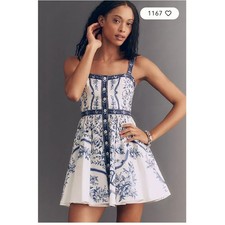 Anthropologie Farm Rio Porcelain Garden Mini Dress Large