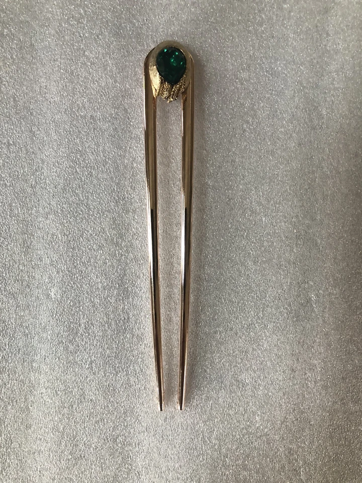 Винтажные ювелирные изделия ремесленника золотой тон/зеленый со стразами металлический 6» французский волос U-Pin - Изображение 2 из 4