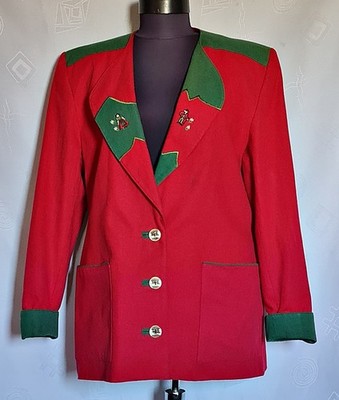 VINTAGE ALPHORN TRACHTEN OKTOBERFEST DIRNDL TYROL RED WOMENS JACKET US 8 EU 36