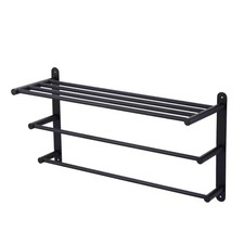 24 In. Matte Black 3-Tier Wall Mounted Towel Rack with Mounting Hardware in Stai