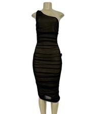 NEW Lulus Medium Already RSVP'd Black Ruched One-Shoulder Bodycon Dress G10