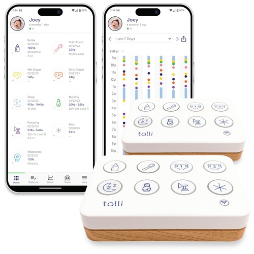 talli One-Touch Logger Baby Care Tracker with Button Panel, Stickers, Mount X2