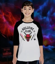 Youth Raglan 3/4 Sleeve Raglan Shirt, Retro Hellfire Club Style Relaxed fit Tee
