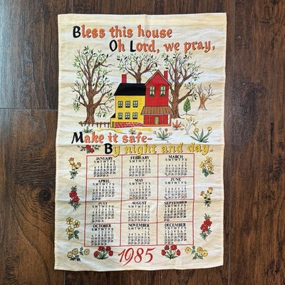 1985 Vintage Calendar Towel  Bless This House  Linen Blend