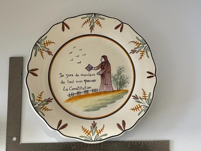 French Faience Nevers? Priest Plate Swearing Oath Constitution Hand Painted EUC