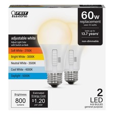 Feit Electric A19 Led Light Bulb 60w Eq 2 Count Pack Of 1 White