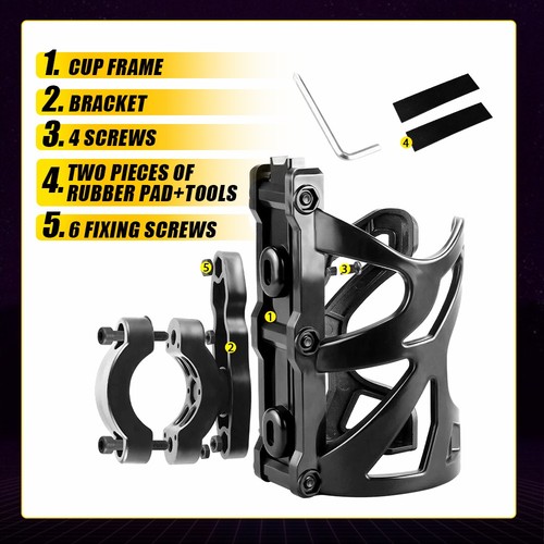 Universal Cup Holder Water Drink Bottle Cage for ATV UTV Bike Motorcycle Scooter - Picture 7 of 14