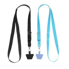 2Pcs Smart Phone Lanyard with 2 Patches, Black/Lake Blue 73-50cm 
