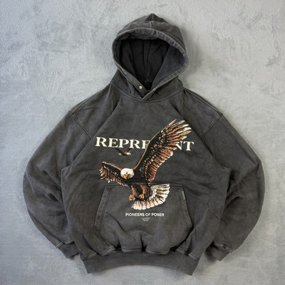 #ad #ad VTG Represent Pioneers Of Power Eagle Grey Heavyweight Oversized Small Hoodie GBP 100.00
