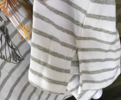 Alfred Dunner XL White Metallic Gray Stripe 3/4 Sleeve Top Embroidered Floral D - Picture 7 of 11