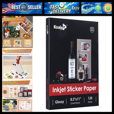 Koala Printable Glossy Sticker Paper for Inkjet Printer, White, 8.5x11 Inch Self