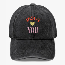 Jesus Loves You Hat Christian Faith Vintage Washed Denim Baseball Cap Adjustable