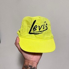Vintage Levis Nylon 80s Strapback Surfer Skater Hat Neon Highlighter One Size
