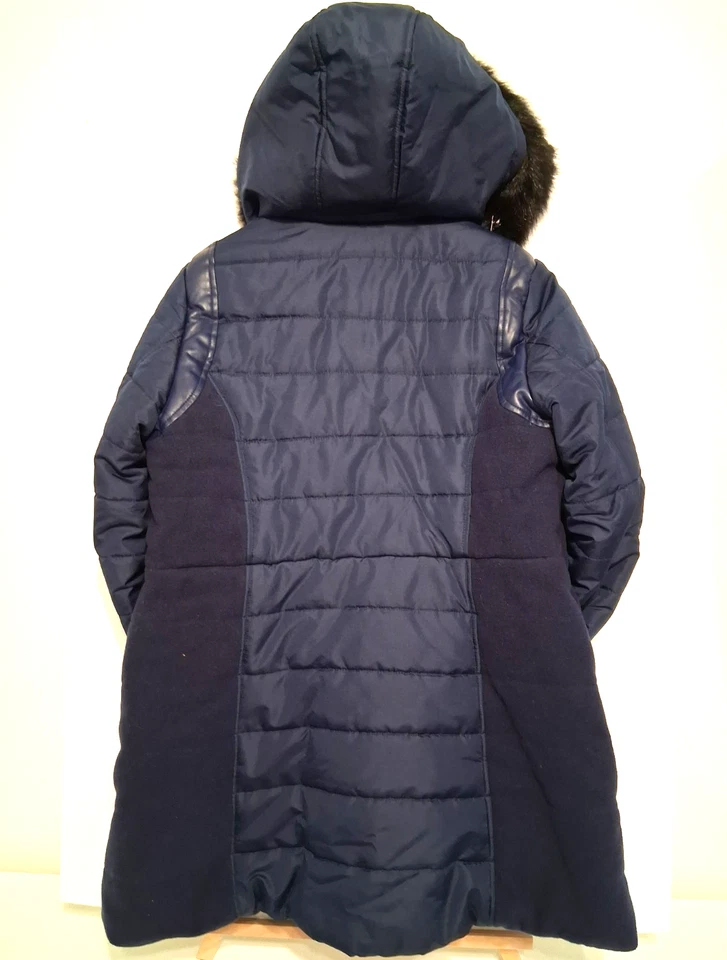 Chaqueta Abrigo Susan Graver Mujer Mediana Azul Imitación Cuero Piel Puffer Polar Parka Foto 2 de 4