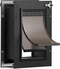 Aluminum Cat Dog Door with Magnetic Flaps for Walls - Up to 22 lbs - Black