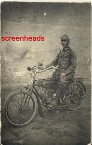 1916 RARE RPPC PHOTO "WWI GERMAN WANDERER MOTORCYCLE & JEWISH SOLDIER"