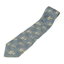 Palm Tropics Necktie Mens OS Blue Gray Sailboat Tropical Silk Wide Tie Excellent