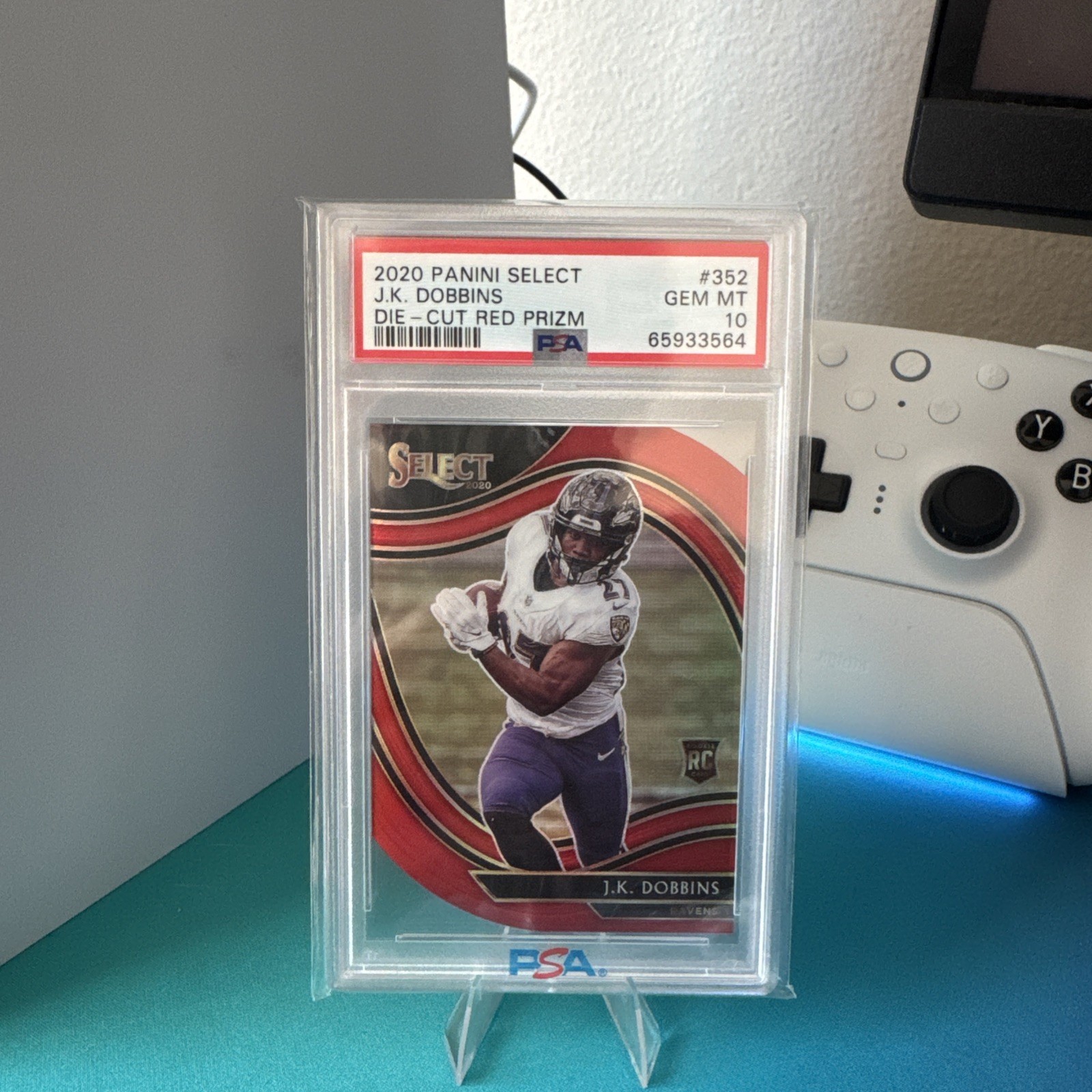 JK Dobbins 2020 Panini Select Field Level Red Prizm Die-Cut #352 RC PSA 10