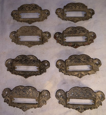 Great Set  8  Antique  Cast Iron  Bin  Cabinet  Pulls  with  Section for Label