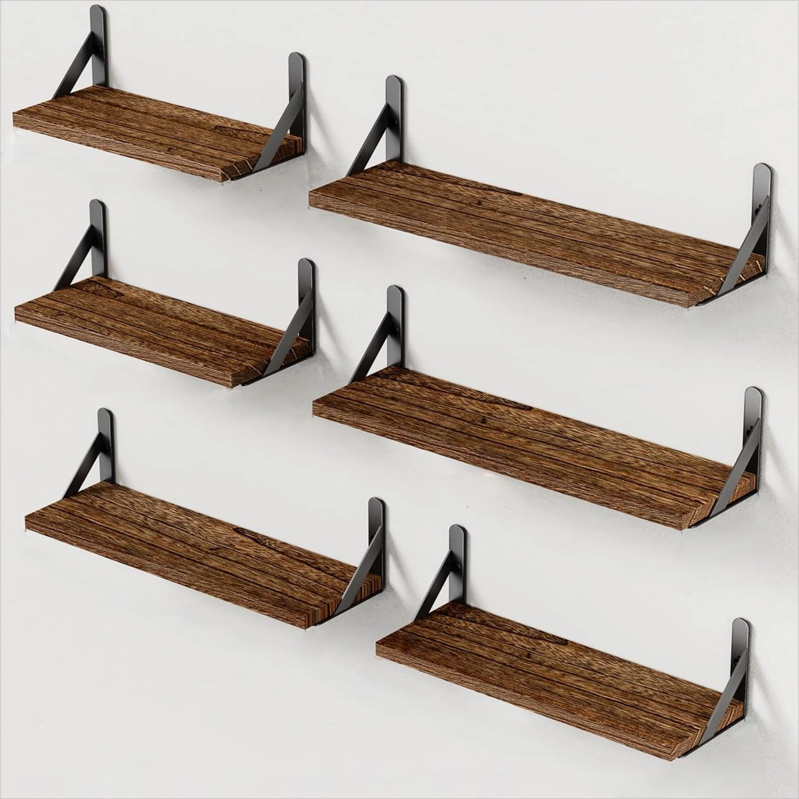 AMADA HOMEFURNISHING - Rustic Farmhouse Wall Shelves Set of 6 - Rustic Brown