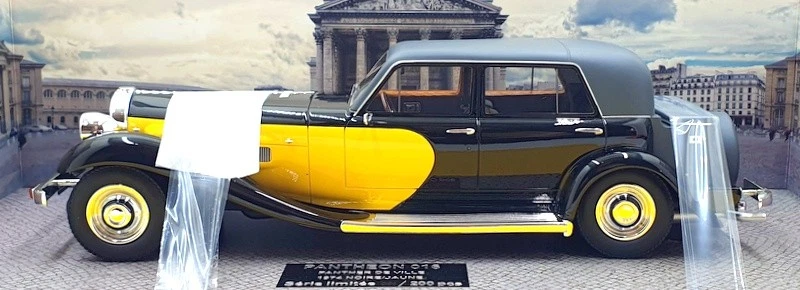 Modelo de resina Pantheon escala 1/18 016 - 1974 Panther De Ville - negro/amarillo Foto 3 de 4