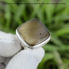 Natural Montana Agate Sterling Silver Solitaire Statement Trendy Ring Size 6.25