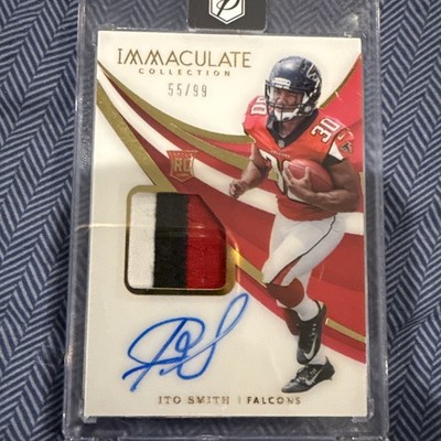 Ito Smith RC 2018 Panini Immaculate 4/99 Gold Patch Auto Atlanta Falcons #127