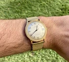 Vintage 1980 Timex Automatic Mens Mechanical Watch Date Gold Tone RUNS WELL