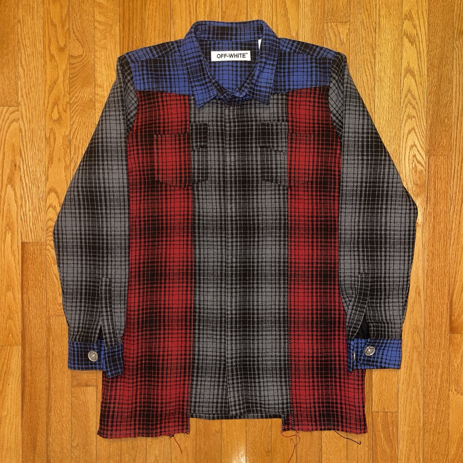 Size L - Off-White Patchwork Heavy Wool Flannel -… - image 1