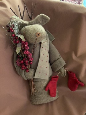 Stuffed Plush Winter Christmas Reindeer 20''h Felt body w/mittens/scarf/jacket.