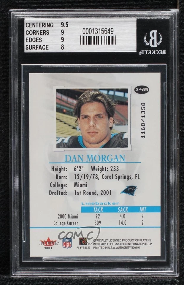 2001 Fleer Authority Authority Rookie /1350 Dan Morgan #148 BGS 8.5 Rookie RC - Image 2 of 2
