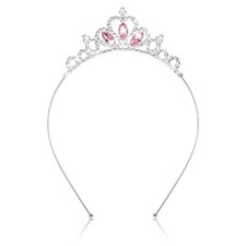 AUZUO Princess Crown Tiara, Crystal Tiaras for Women Pageant 5.5 4.92in, Pink