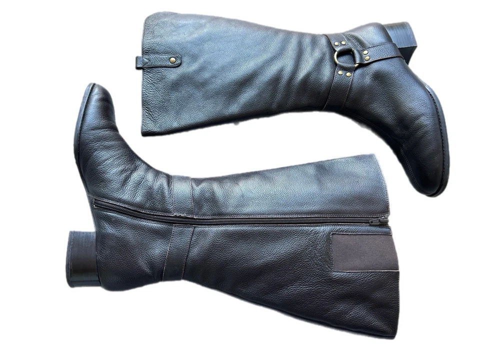 Rare SIZE 13 Women’s Dark Brown & Gold Genuine Leather Boots Harness Ankle - Image 2 of 4