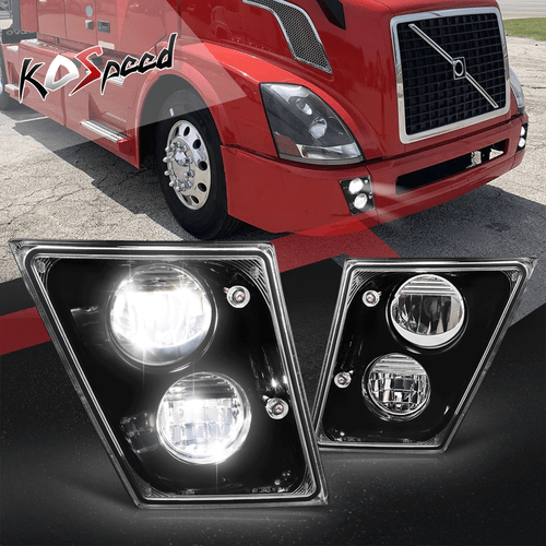 Full White LED Black Housing Fog Lights for 03-17 Volvo VN VNL VNM VNX Trucks - Picture 1 of 6