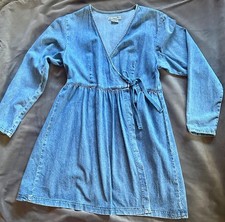 VTG Guess 1990s Denim Wrap Dress Long Sleeve Cotton Made in USA Med.