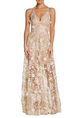 DRESS THE POPULATION Sydney Deep V Neck 3 D Lace Gown, Size S | eBay