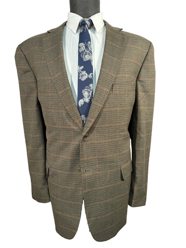 CLUB ROOM Mens Brown HOUNDSTOOTH CHECK REG FIT Sport Coat Blazer Jacket 46R