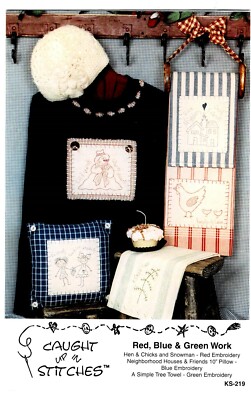 THE RED, BLUE & GREEN WORK STITCHERY PATTERN-CAUGHT UP IN STITCHES