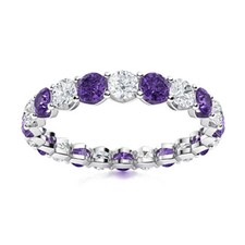 3MM Round Shape Natural Amethyst 925 Sterling Silver Eternity Women Wedding Ring