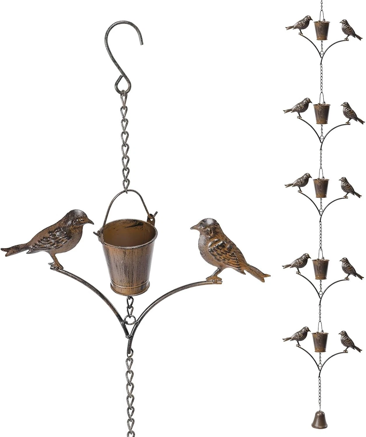 Rain Chain Set 6.52ft Cup Bird Rain Chain for Gutters Copper Rain Chain Cups New