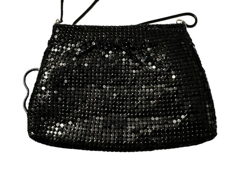 Vintage Purse Handbag 80s Black Metal Mesh & Snake Chain Strap Shoulder Bag - Picture 5 of 22