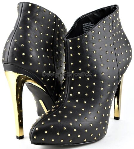 $220 BOUTIQUE 9 FAUSTINE Black Studded Leather Designer Ankle Boots Heels 7.5