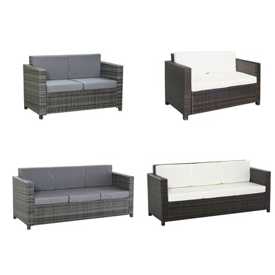 Poly-Rattan Sofa mit Kissen 2-/3-Sitzer Garten Loungesofa Metall Polyester