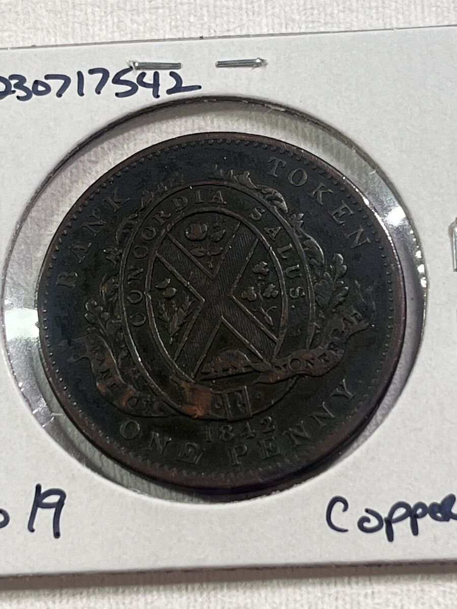 2379.　極美品　1842年　カナダ　バンクトークン　1ペニー 1842 One Penny Bank Token - Great Condition (VF/XF) - 1
